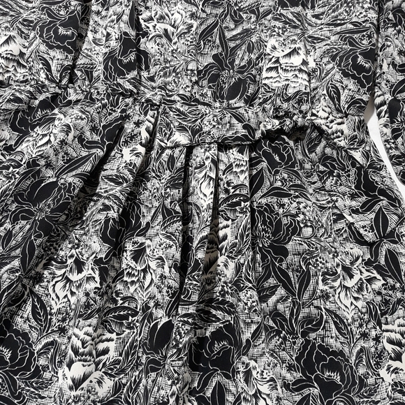 Vintage Breli Originals Floral Long-Sleeve Dress Square Neck Black & White 8 - Picture 7 of 15